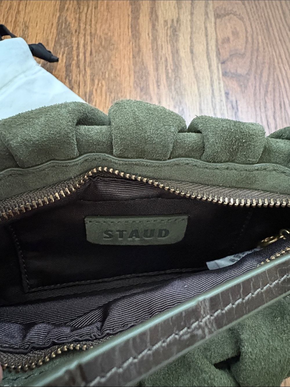 STAUD Olive Green Suede Ruched bag - Picture 4 of 4